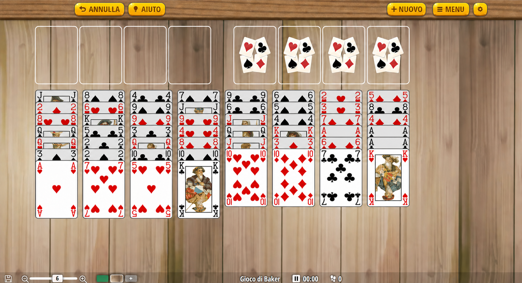 disposizione del tavolo baker's game